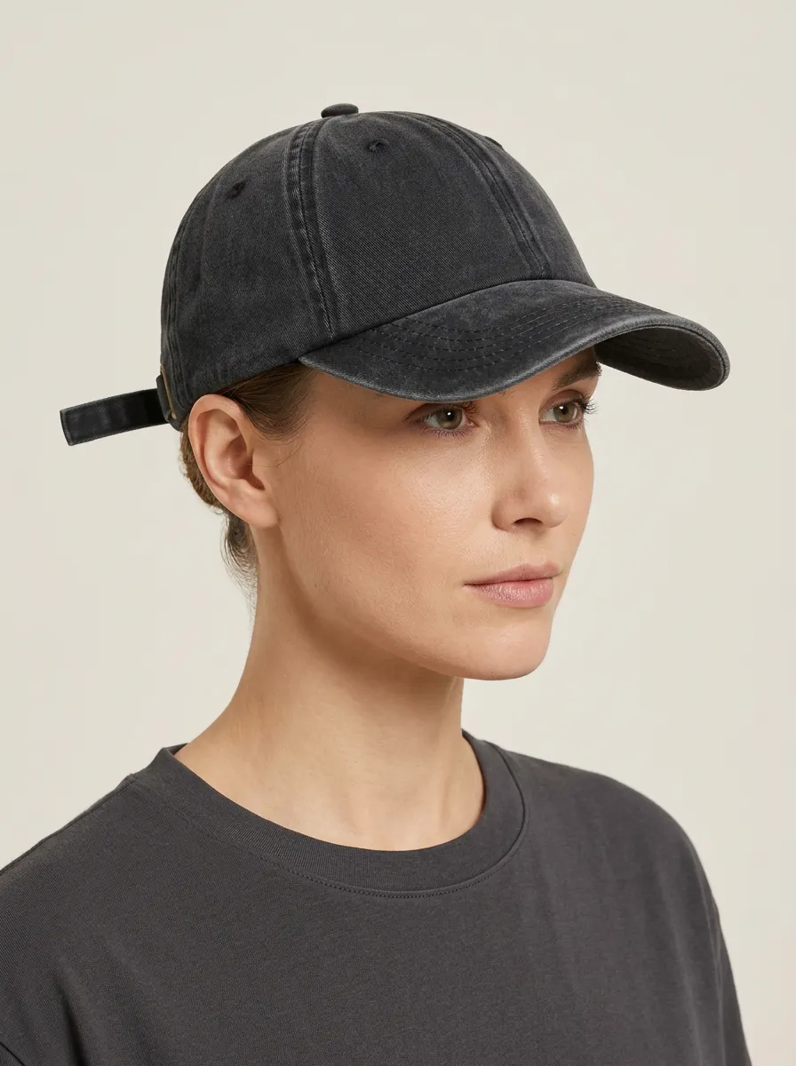 Unisex Vintage Washed Black Plain Cotton Baseball Cap