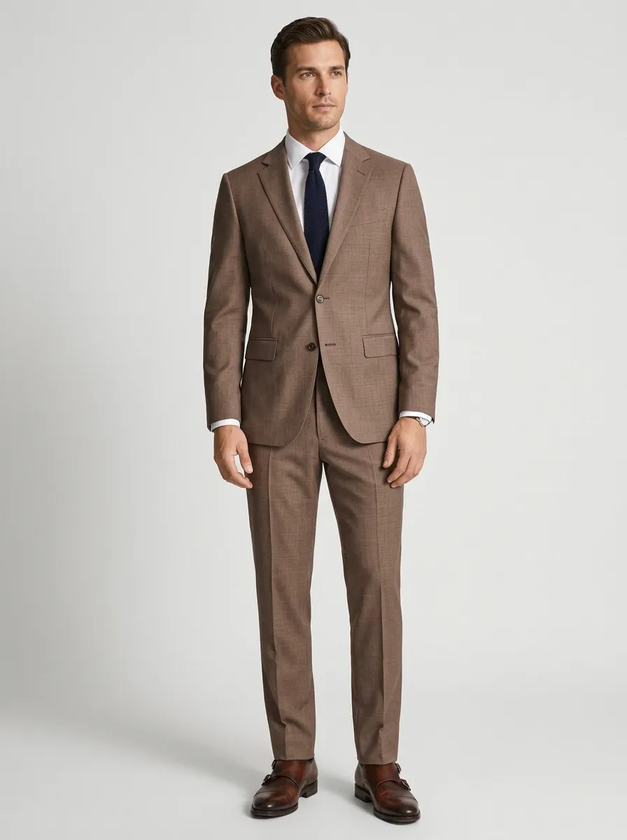 Men's Business Formal Brown Solid Pattern Tailored Suit Set