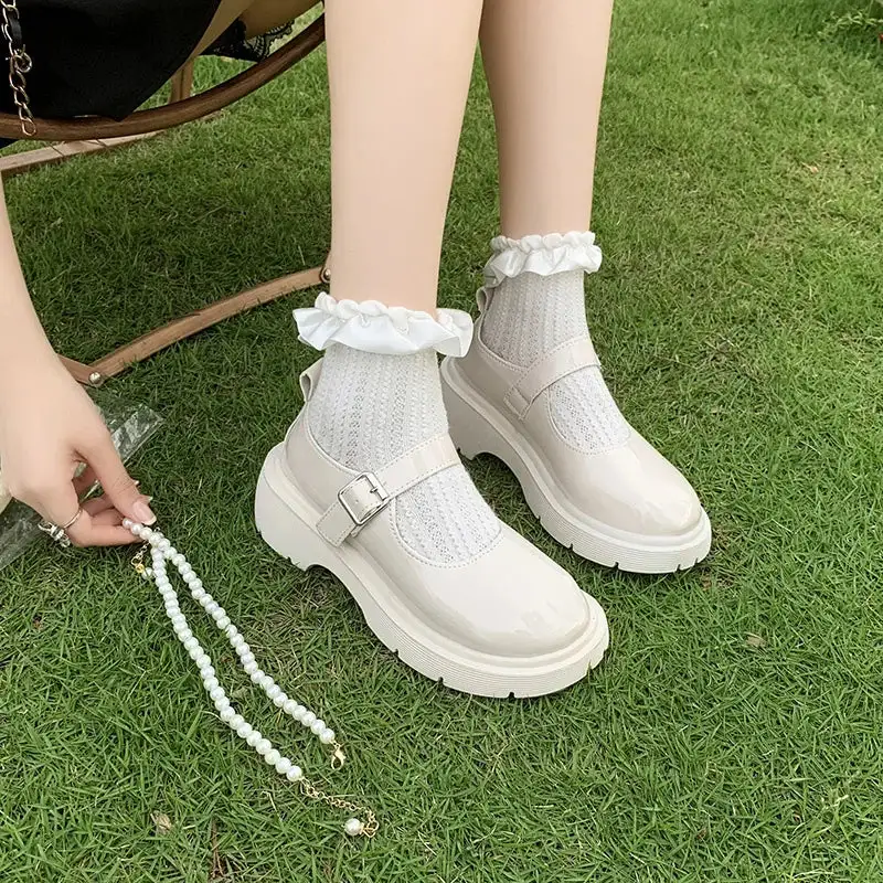 Leather Mesh Loafer Pumps