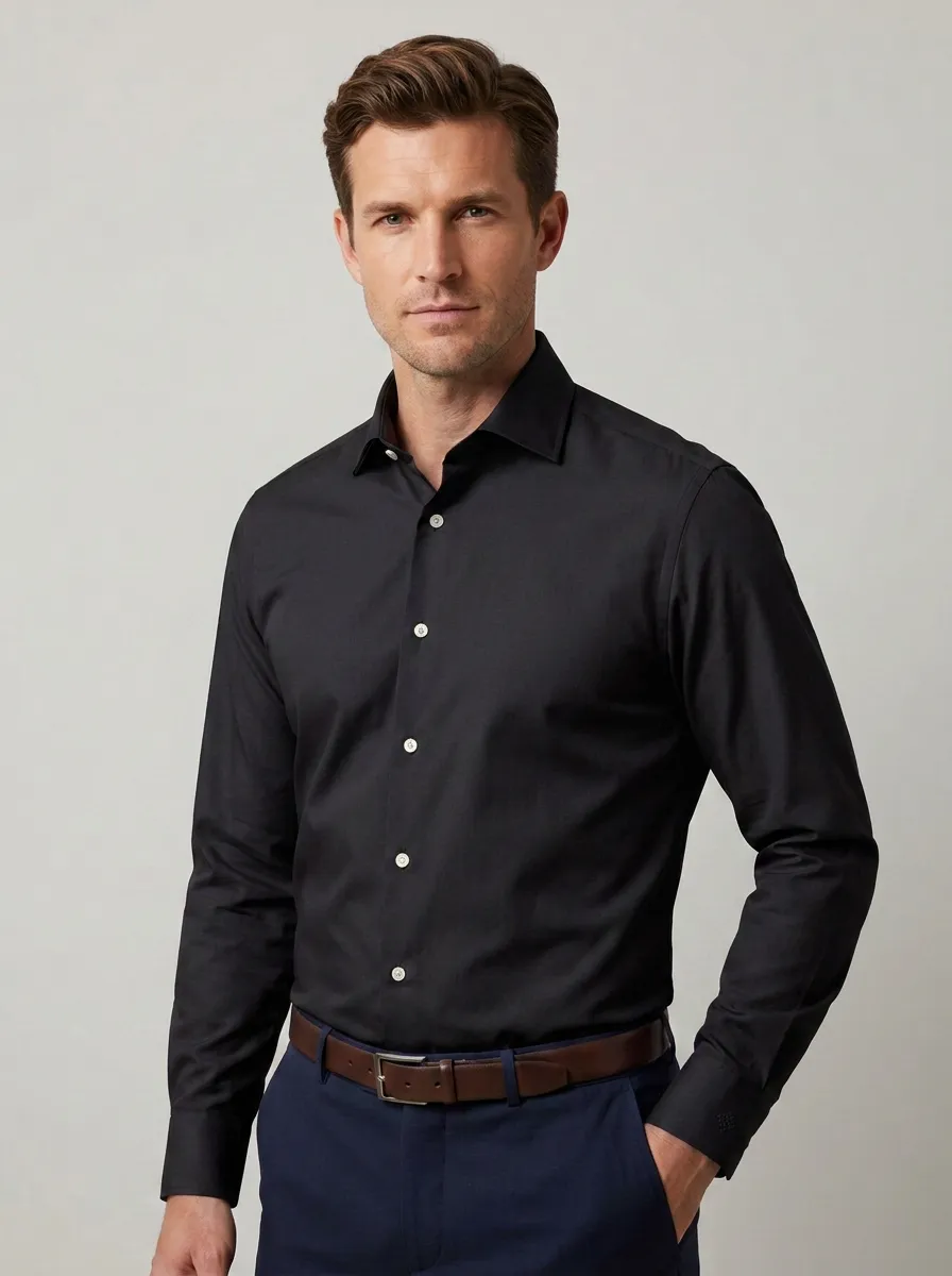 Men's Non-Iron Cotton Light Blue Formal Dress Shirt