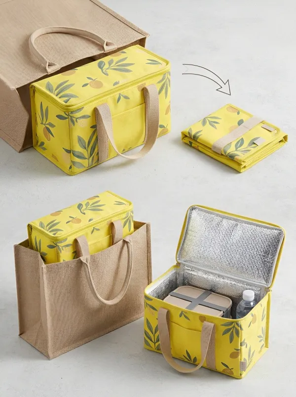 Lemon Botanical Pattern Insulated Printed Lunch Bag