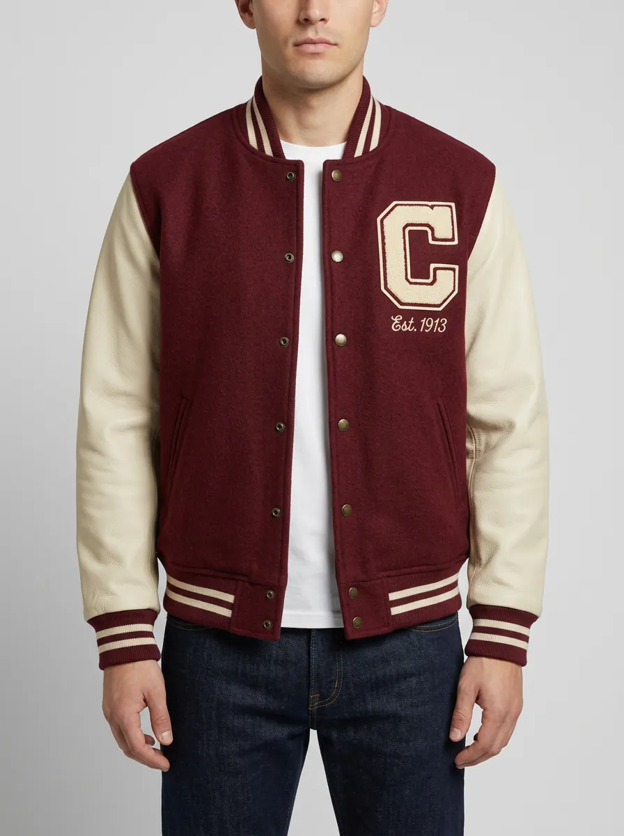 Men's Letter C 1913 Embroidered Wool Baseball Jacket