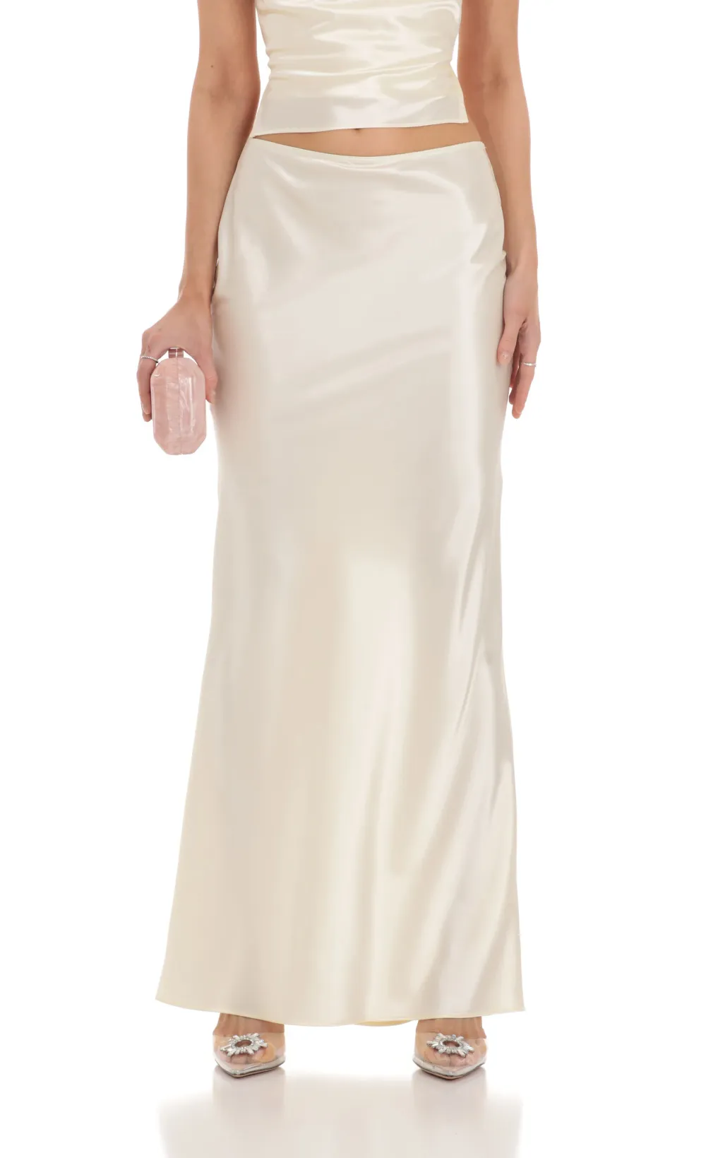 Satin Slip Two Piece Set in Ivory
