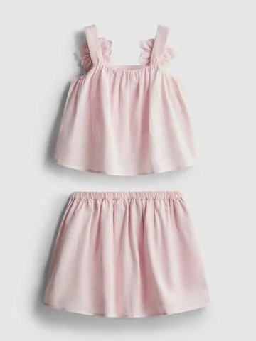 1.5-12yrs | The Edit Linen Mix Floral Appliqué Top and Skirt Set