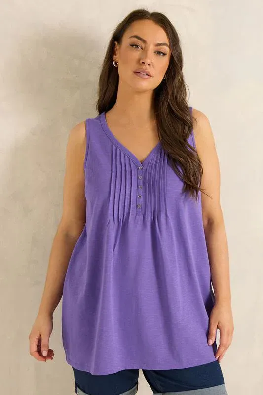 Purple Cotton Henley Vest Top