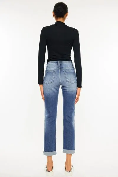 High Waist Distressed Hem Detail Cropped Denim Jeans