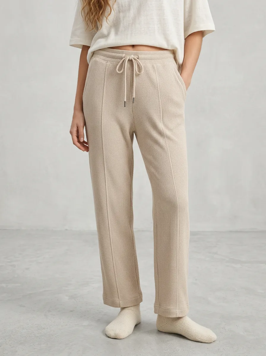 Women's Casual Lounge Waffle Knit Drawstring Jogger Pants