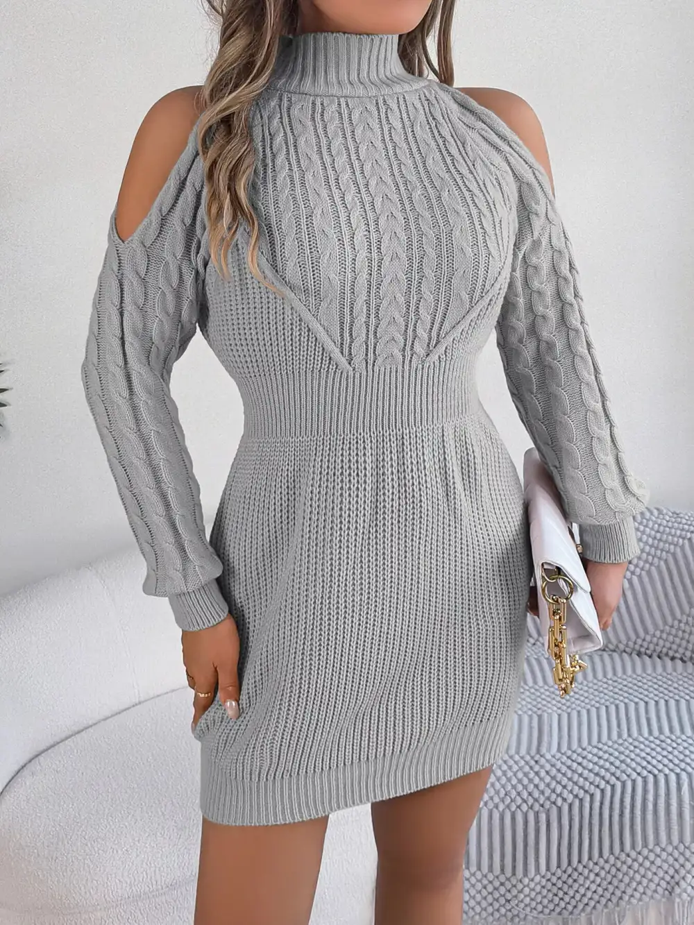 Textured Detail Knit Sweater Dress