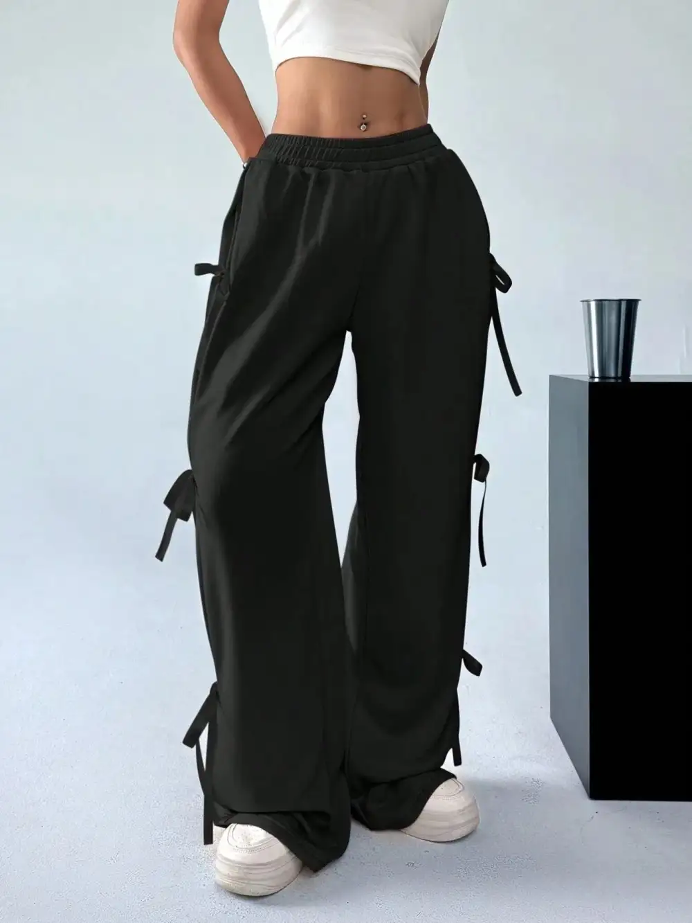 Wide Leg Side Tie Casual Everyday Cargo Pants