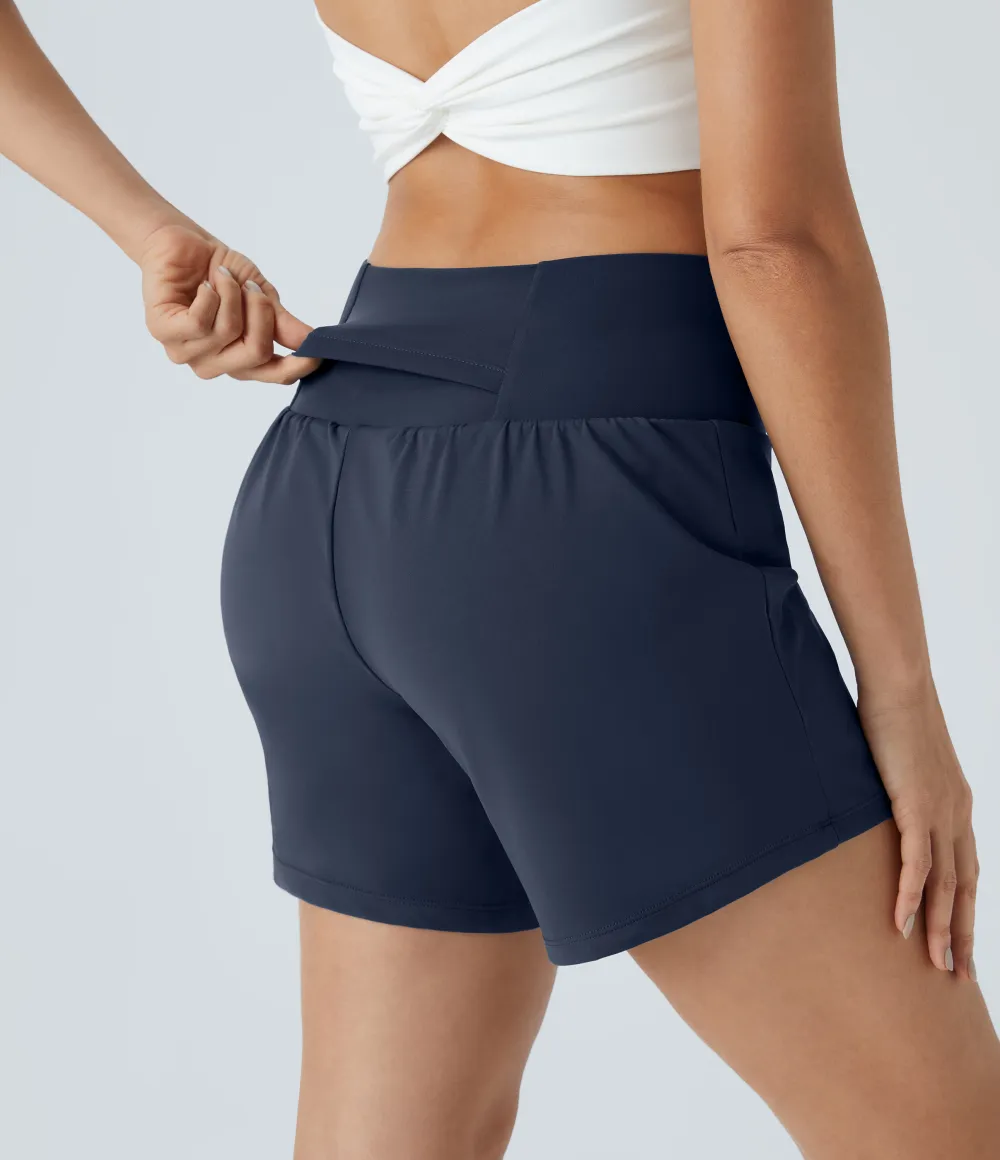 2026🔥 UK Super High Waisted Back Pocket & Side Hidden Pocket 2-in-1 Yoga Shorts
