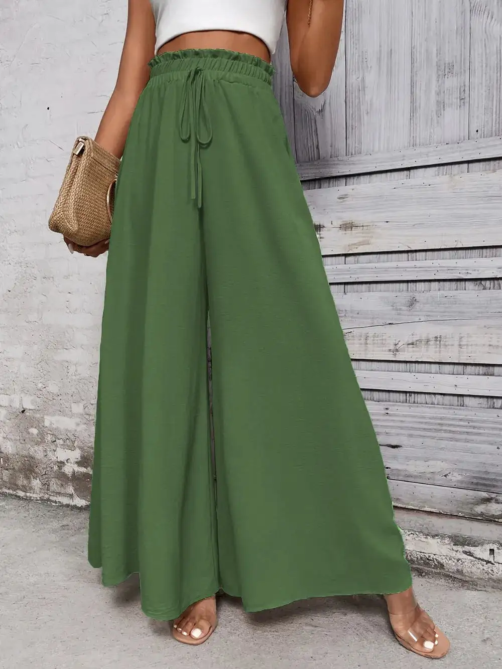 Wide Leg High Waist Tie Waist Pants