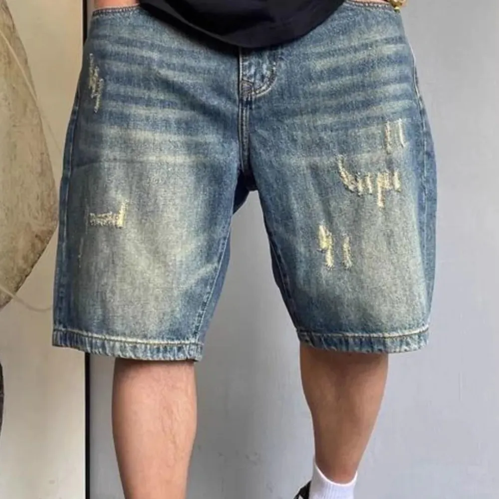 Distressed Pocket Detail Vintage Inspired Washed Denim Shorts