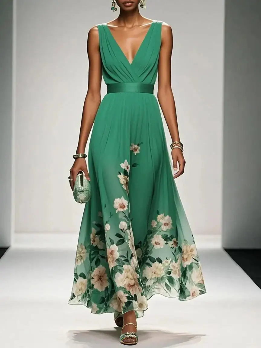  Floral Chiffon Maxi Dress