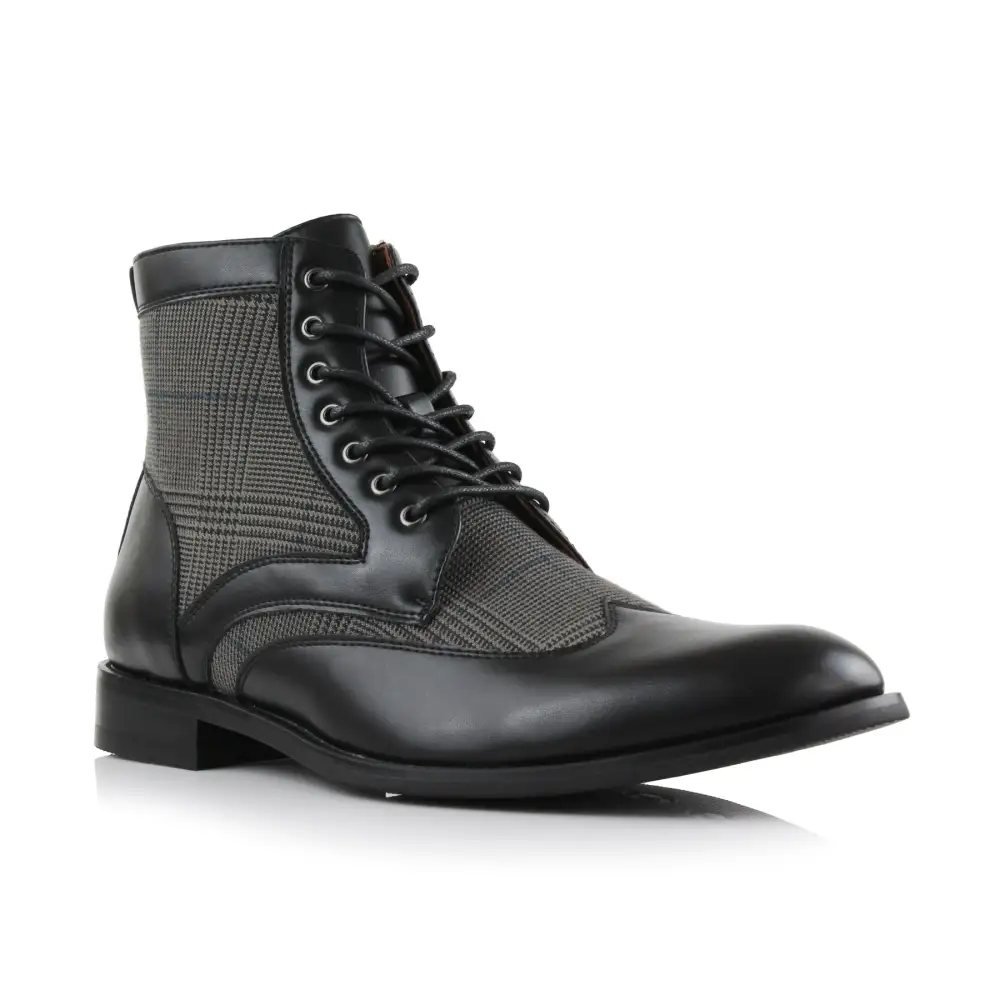 Faux-Leather Wingtip Lace-Up Brogue Boots