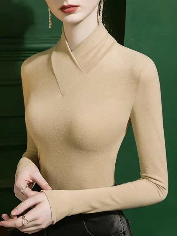 Long Sleeve Curve Fit Panel Detail V-Neck T-Shirt