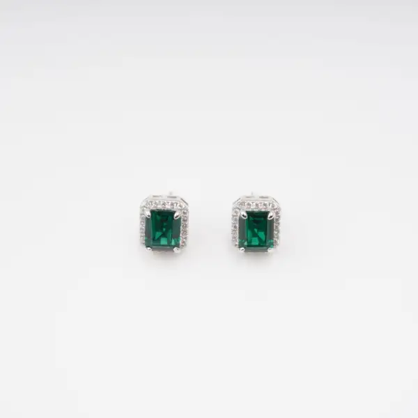 Green Square Emerald Cut Gemstone Sterling Silver Earrings