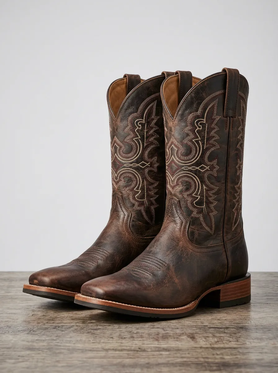 Men's Frontier Inspired Western Cowboy Embroidered Distressed Cowboy Boots