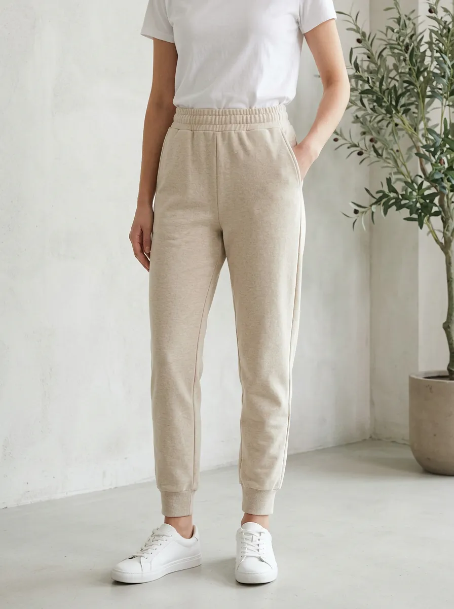 Women's Casual Beige Solid Color High Waist Joggers