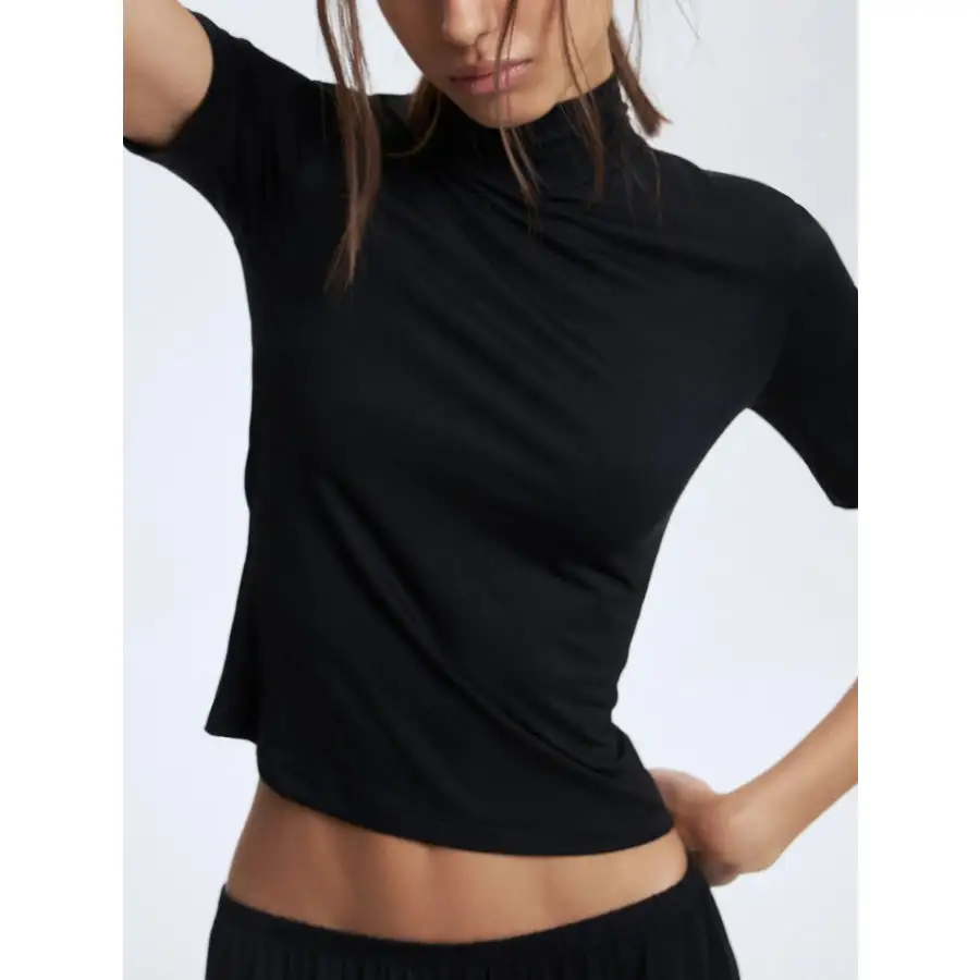 Mock Neck Short Sleeve Top and Pants Set