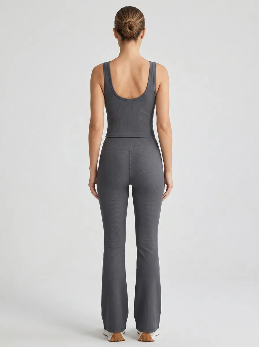 Workout Ribbed Women's Tank Top Flare Pants Active Set