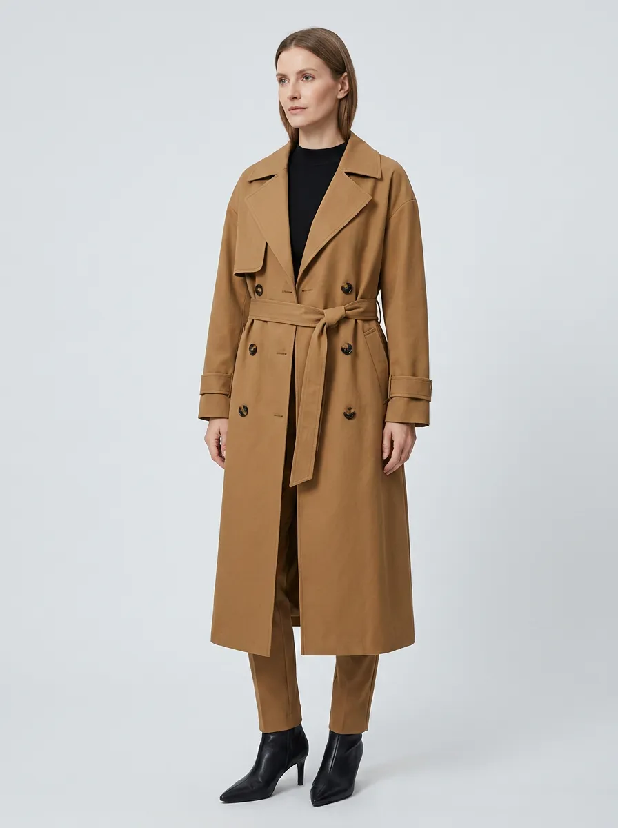 Women's Double-Breasted Printed Casual Long Trench Coat