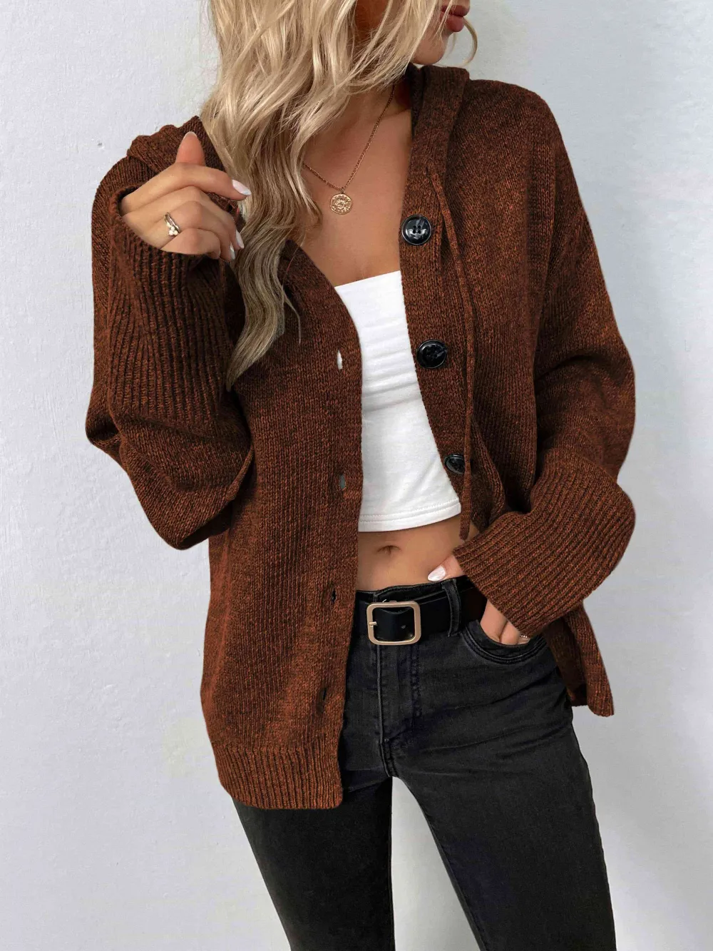 Hooded Button Front Sweater