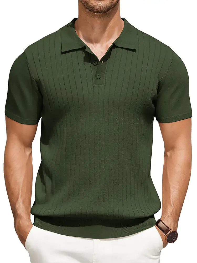 Casual Ribbed Knitted Polo Shirt