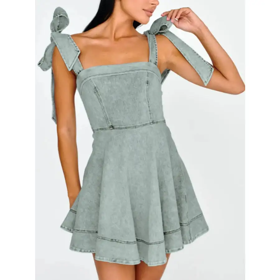 Bow-Shoulder Square Neck Mini Dress