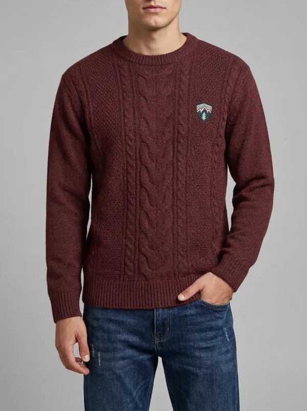 Men's Charcoal Grey Outdoor Mountain Tree Patch Knit Sweater