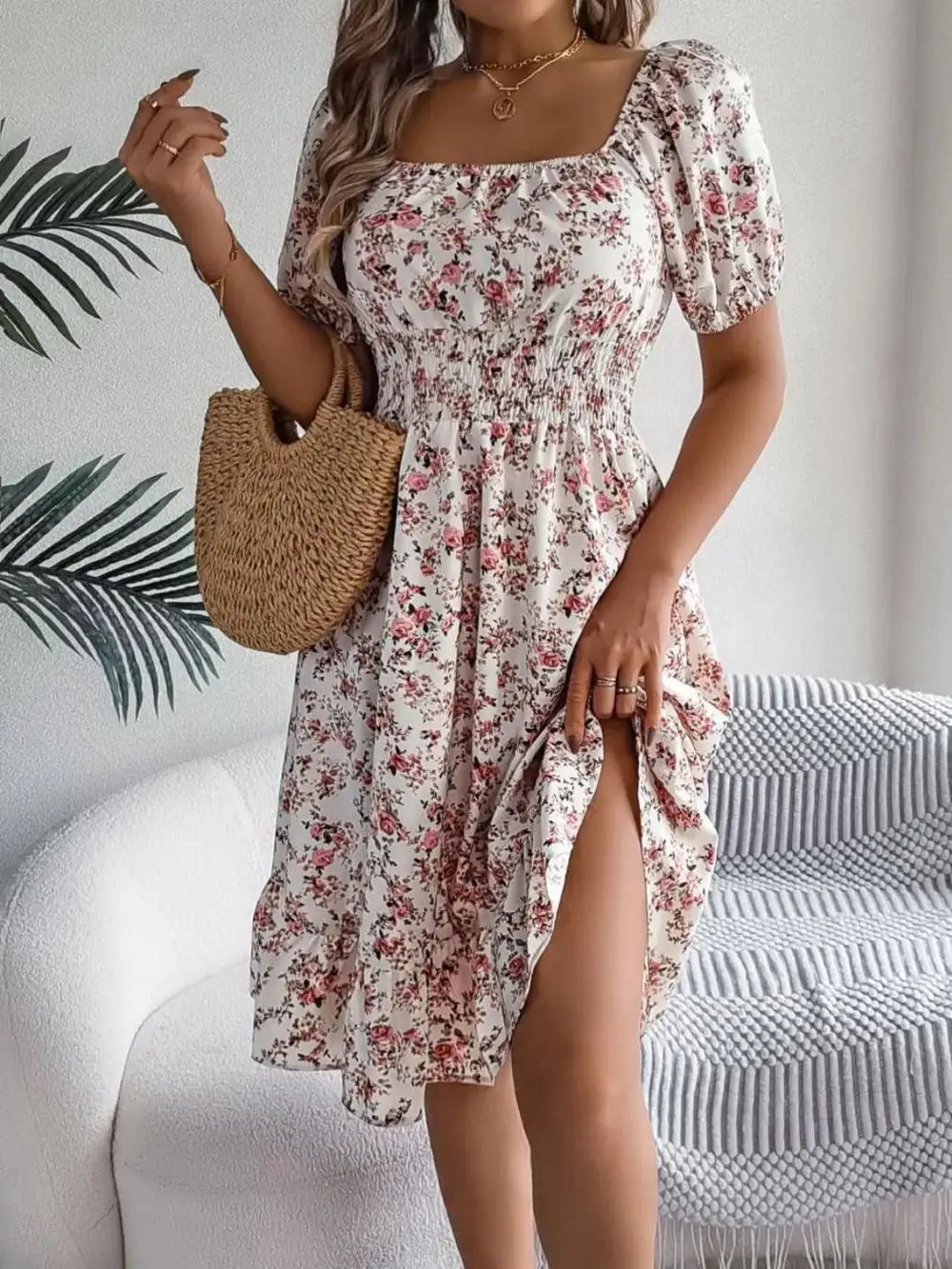 Ruffle Trim Floral Dress