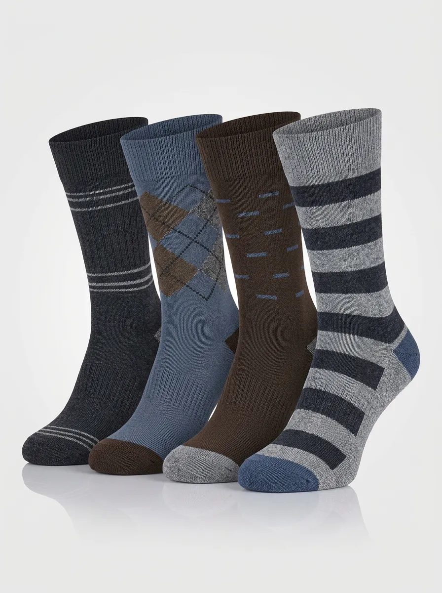 Essential Striped Argyle Classic Look Men's Four Pair Socks