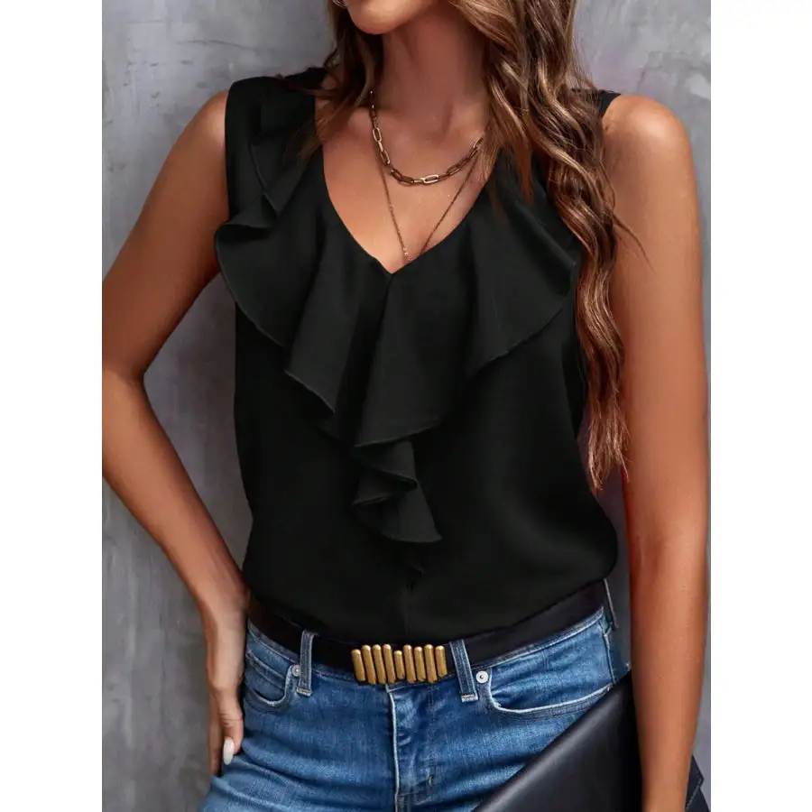 Cozy Ruffled V Neck Tank