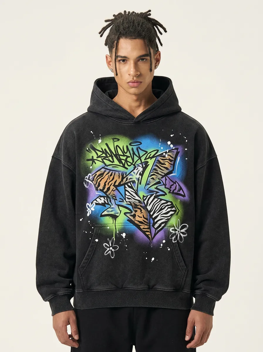 Unisex Streetwear Graffiti Tiger Animal Print Graphic Hoodie