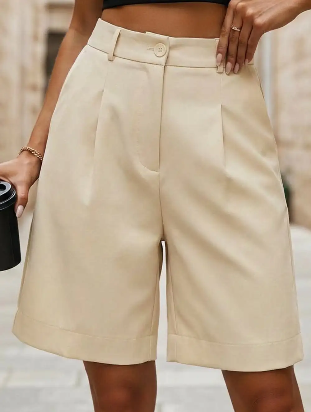 High-Waist Wide-Leg Suit Shorts
