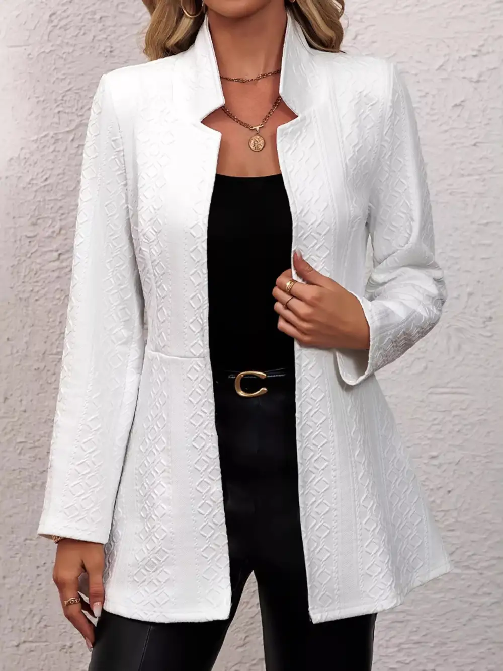 Open-Front Slim-Fit Textured Blazer