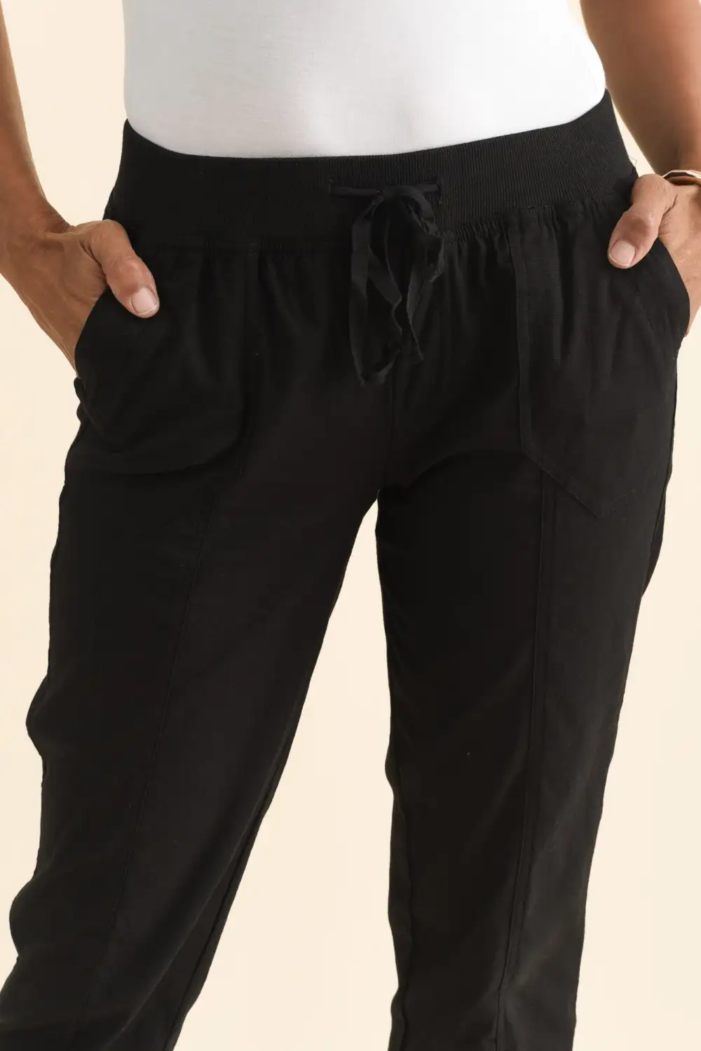 Mid Rise Cargo Pants With Drawstring And Elastic Waist