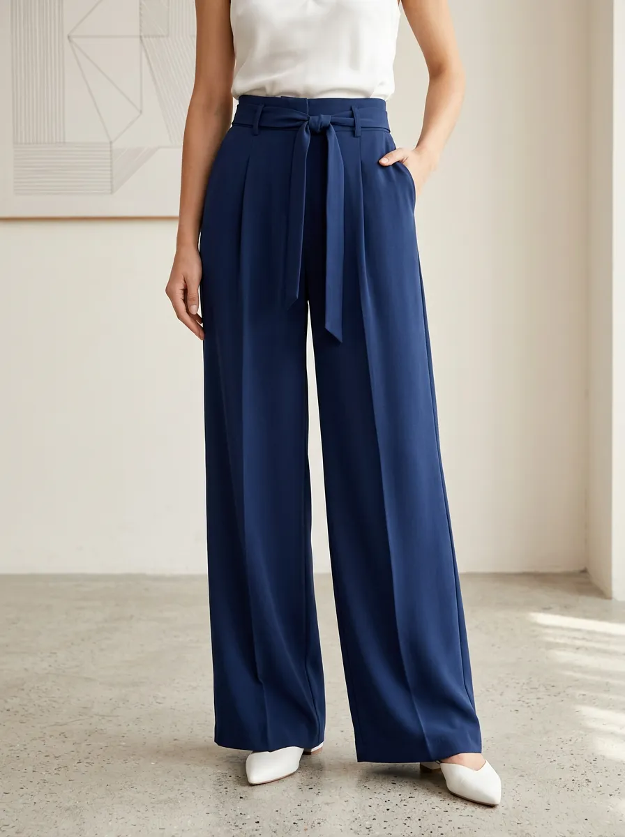 Classic High-Waist Draped Women's Wide-Leg Trousers