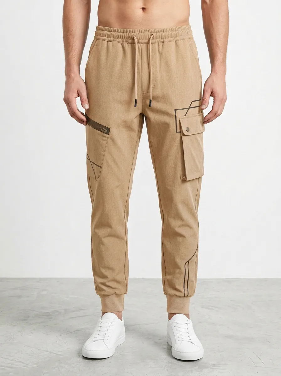 Streetwear Geometric Graphic Print Style Men's Cargo Jogger Pants