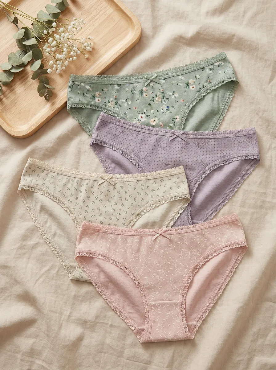 Women's Floral Lace Trim Printed 4-Pack Panties