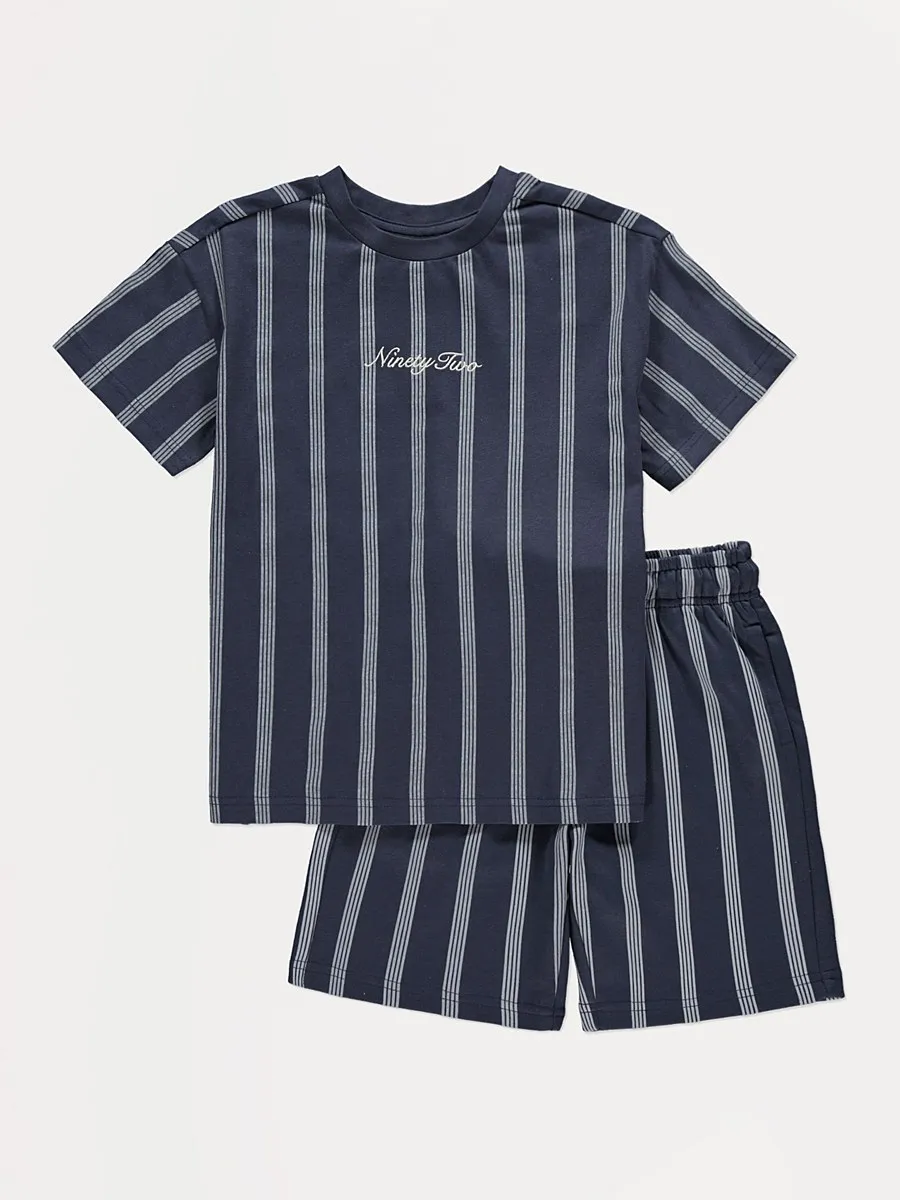 Navy Striped Ninety Two T-shirt and Shorts Set