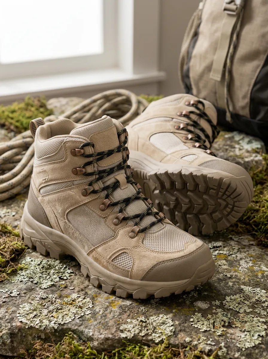Unisex Outdoor Hiking Adventure Beige Printed Boots