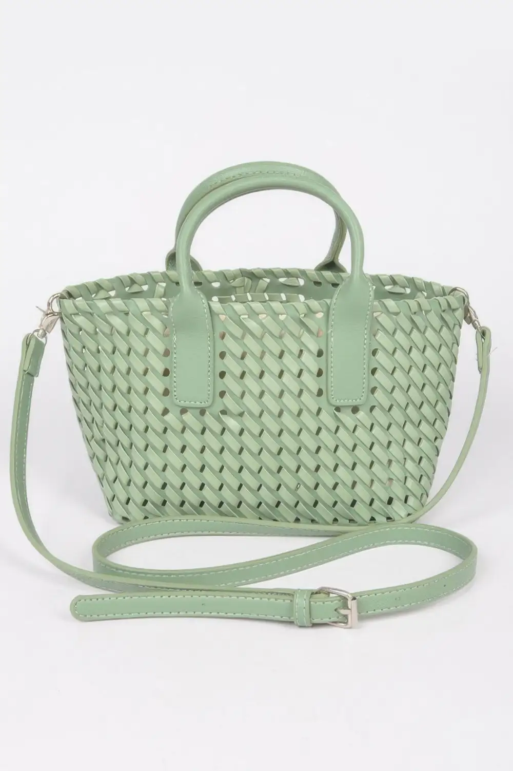 Faux Leather Braided Tote Bag