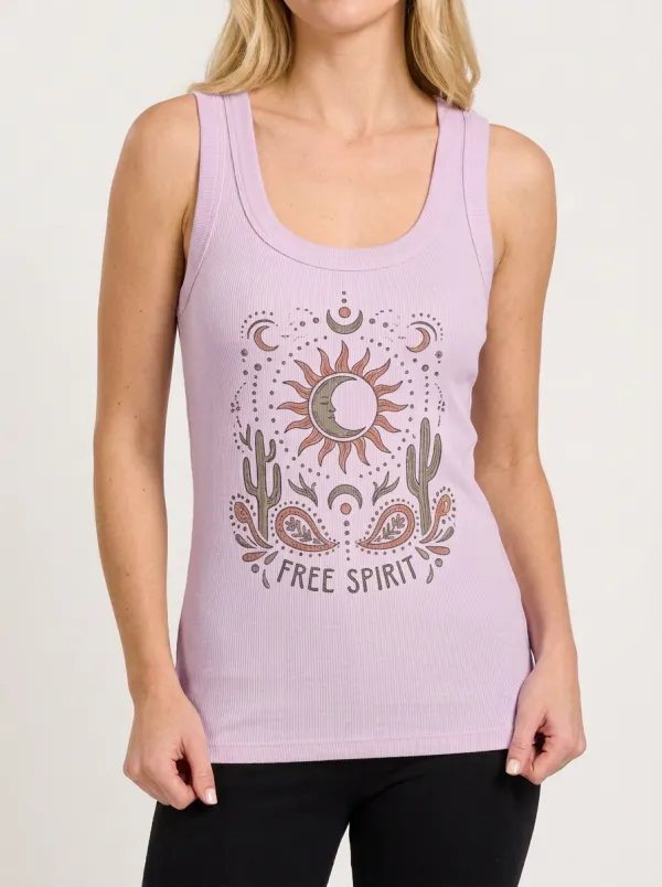 Women's Boho Free Spirit Sun Moon Cactus Graphic Tank Top