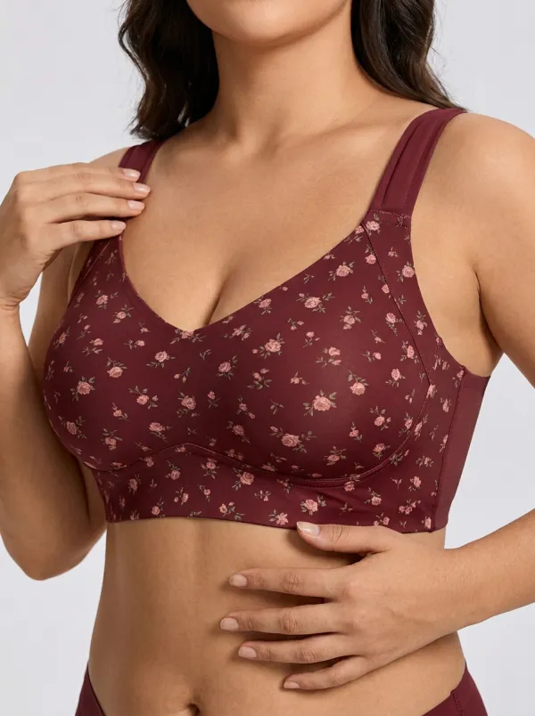 Women's Plus Size Blush Floral Full-Coverage V-Neck Wireless Bralette