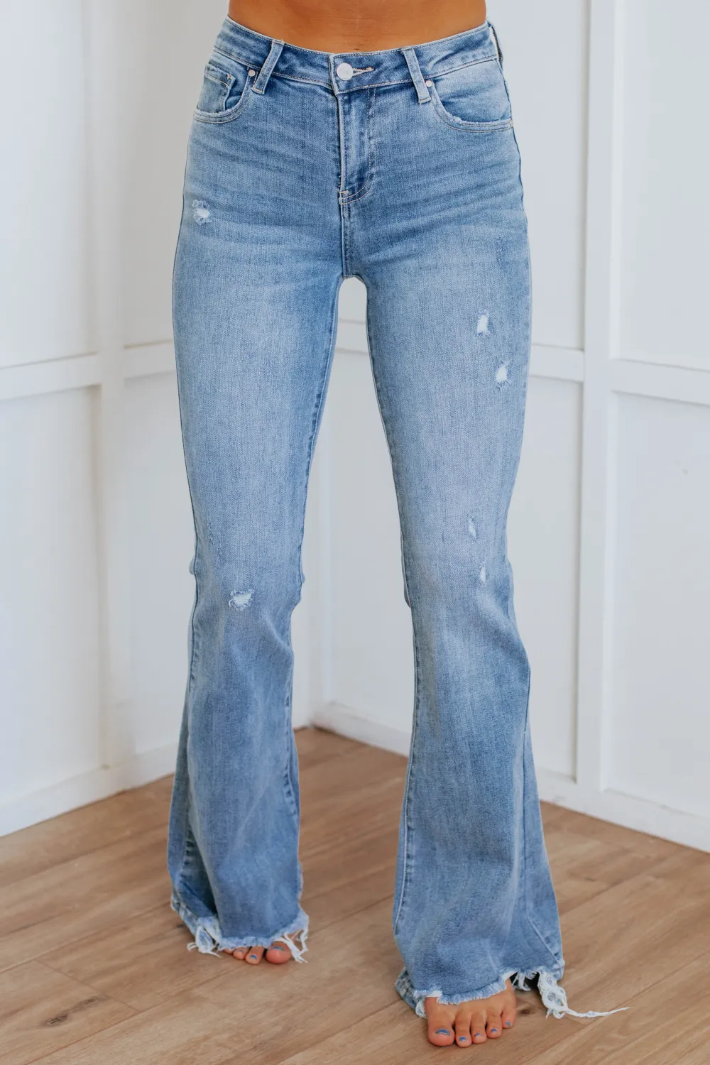 Women's High Rise Zip Fly Cotton Blend Jeans