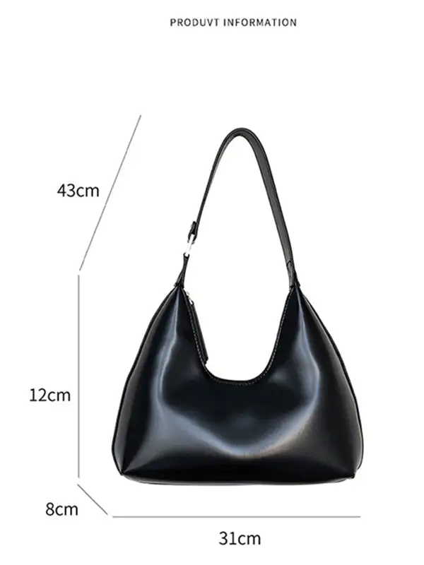 Solid Zipper Moon Shoulder Strap Armpit Bag