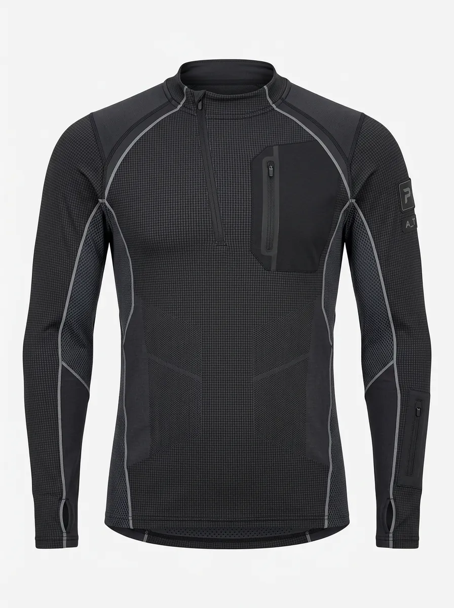 Men's Tactical Sports Grid Pattern Quarter-Zip Printed Long Sleeve Shirt