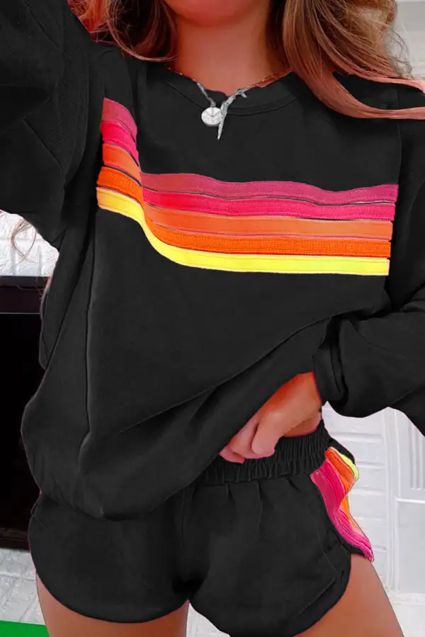 Striped Pullover Relaxed Shorts Lounge Set Ease