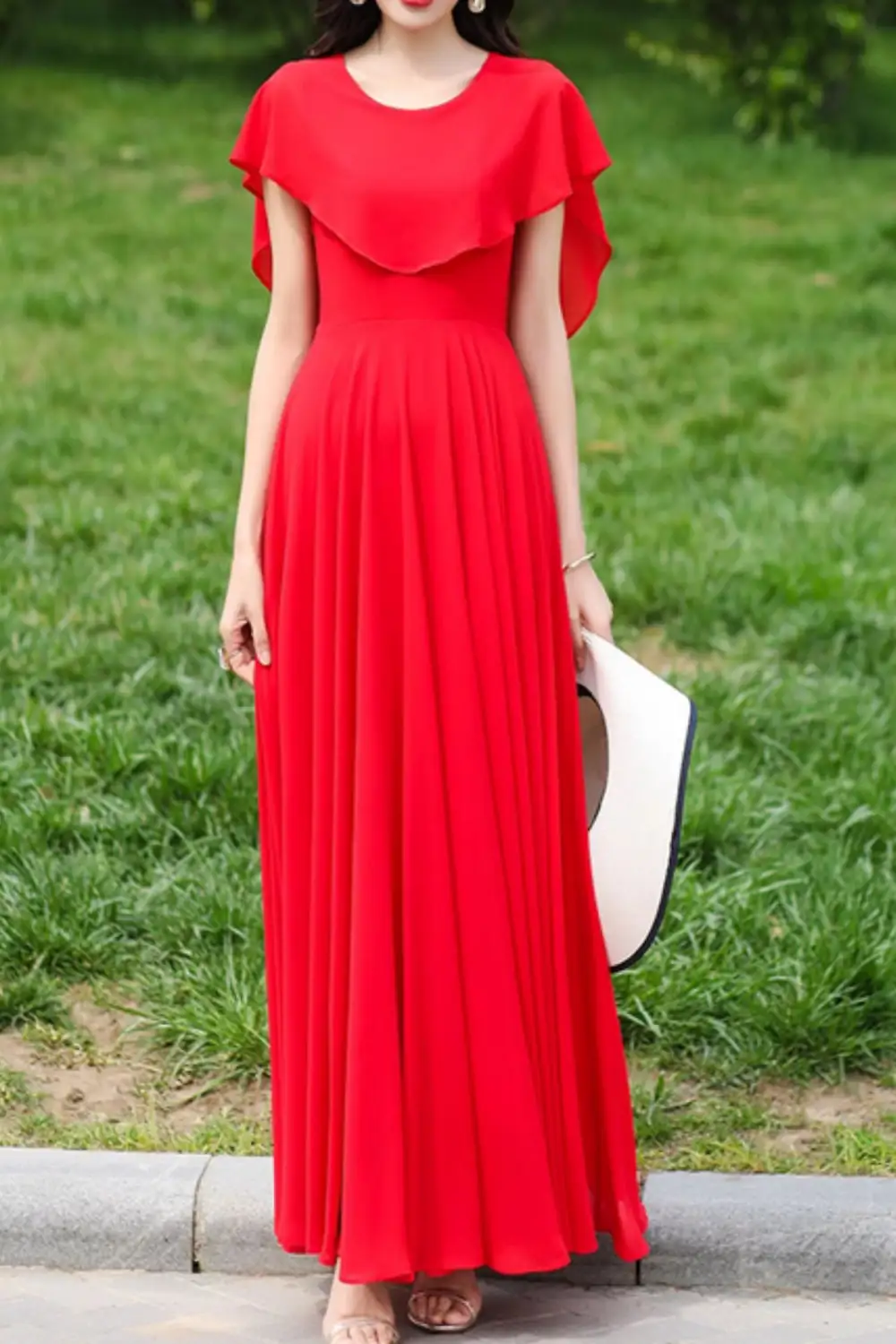 Refined Chiffon Fit And Flare Swing Maxi Dress