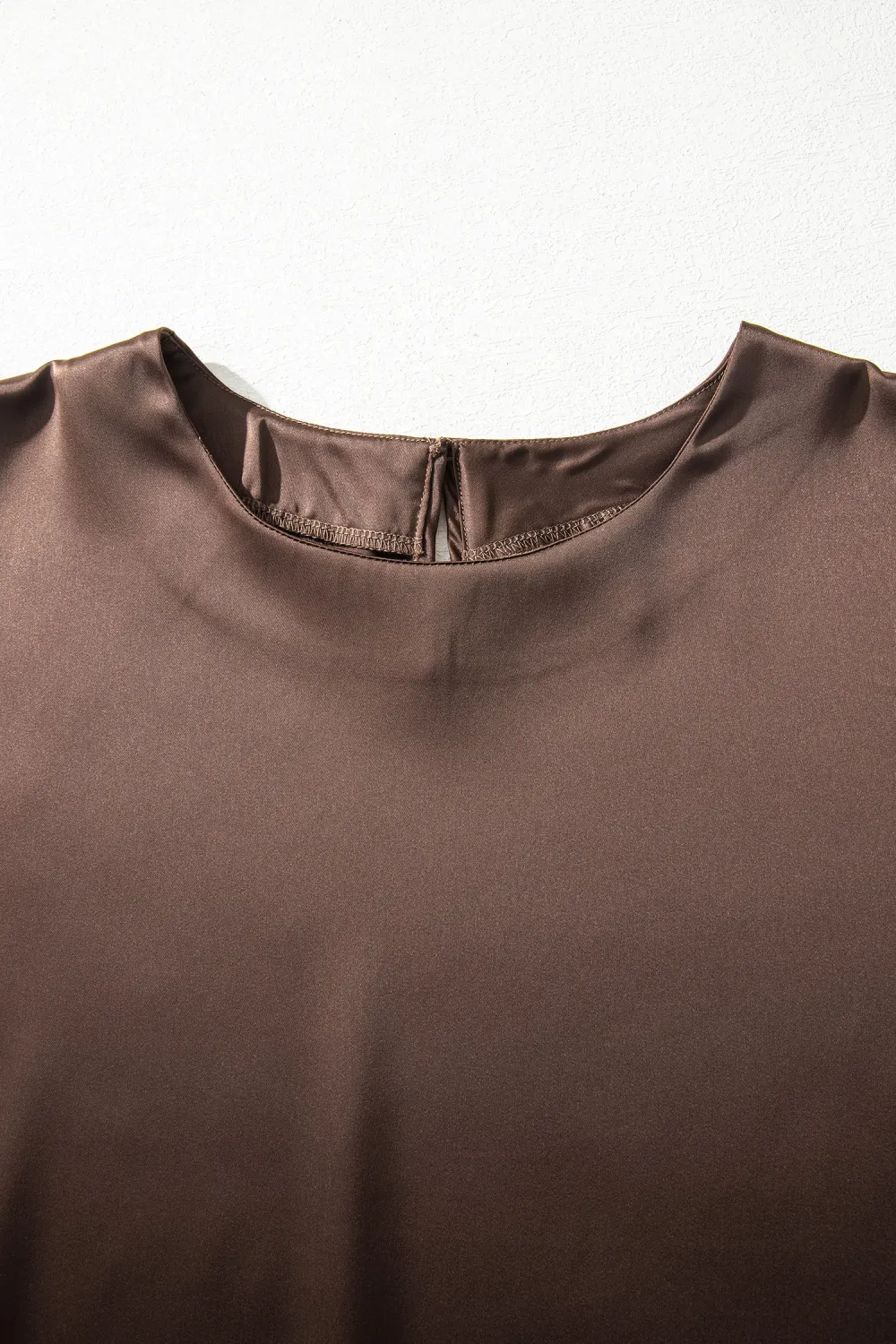 Coffee Asymmetric Lace Trim Short Sleeve Top